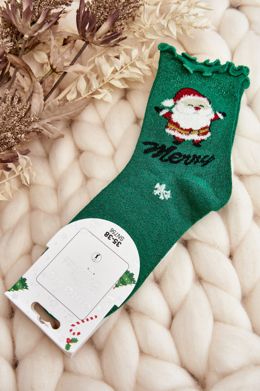 Chaussettes de Noël brillantes avec le Père Noël de couleur verte Chaussettes de Noël brillantes avec le Père Noël de couleur verte