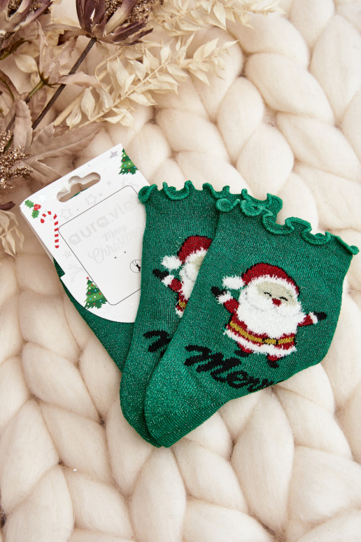 Chaussettes de Noël brillantes avec le Père Noël de couleur verte Chaussettes de Noël brillantes avec le Père Noël de couleur verte