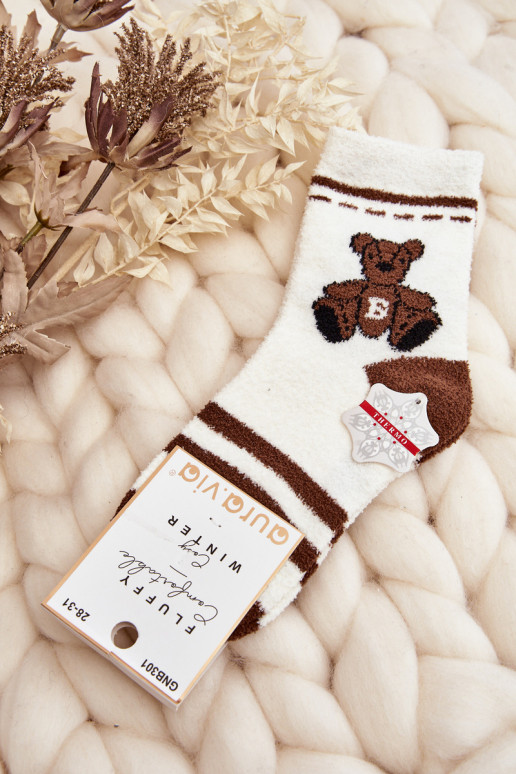 Chaussettes chaudes Coloris blanc-marron Chaussettes chaudes Coloris blanc-marron