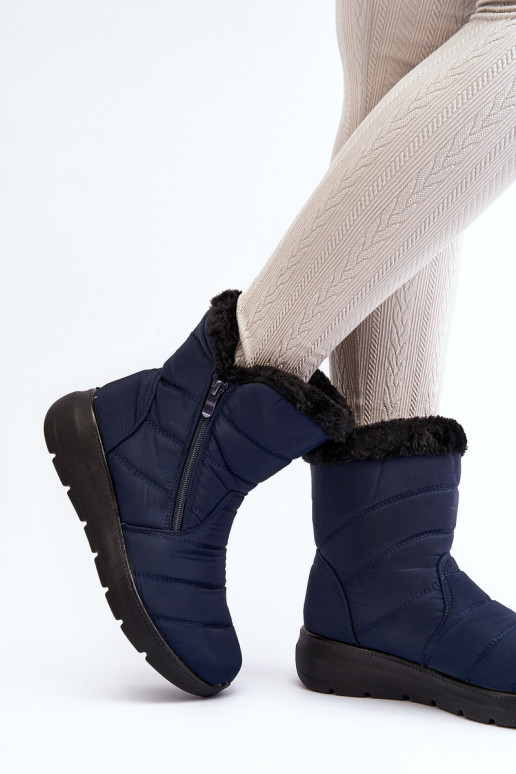 bottes de neige zippées avec fourrure bleu foncé Zeuna