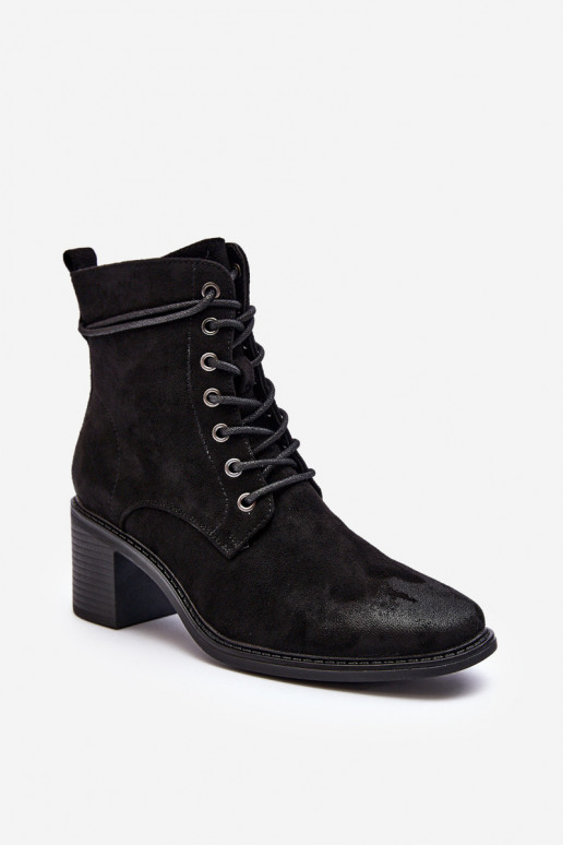 Bottines à talon bas avec lacets de couleur noire Serellia