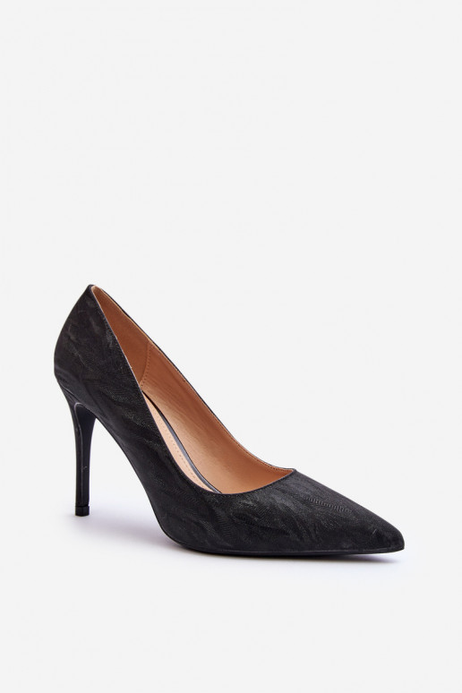 chaussures à talons hauts Décorées de couleur noir brillant Klonisa
