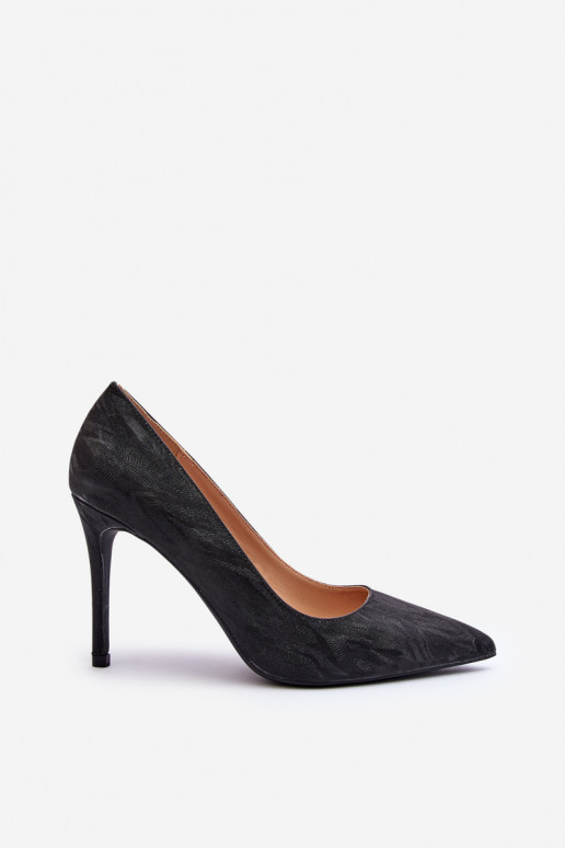 chaussures à talons hauts Décorées de couleur noir brillant Klonisa
