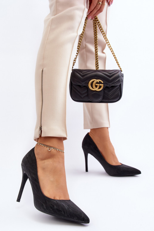 schoenen met hoge hakken Versierd met glanzend zwarte kleur Klonisa schoenen met hoge hakken Versierd met glanzend zwarte kleur Klonisa