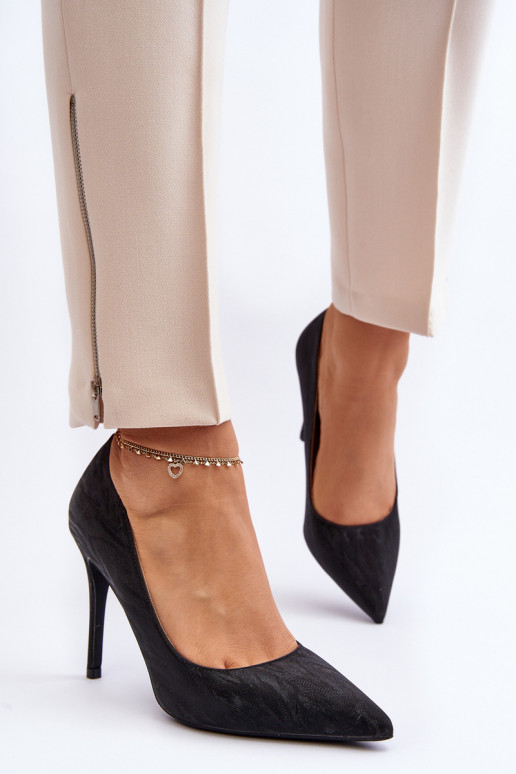 chaussures à talons hauts Décorées de couleur noir brillant Klonisa
