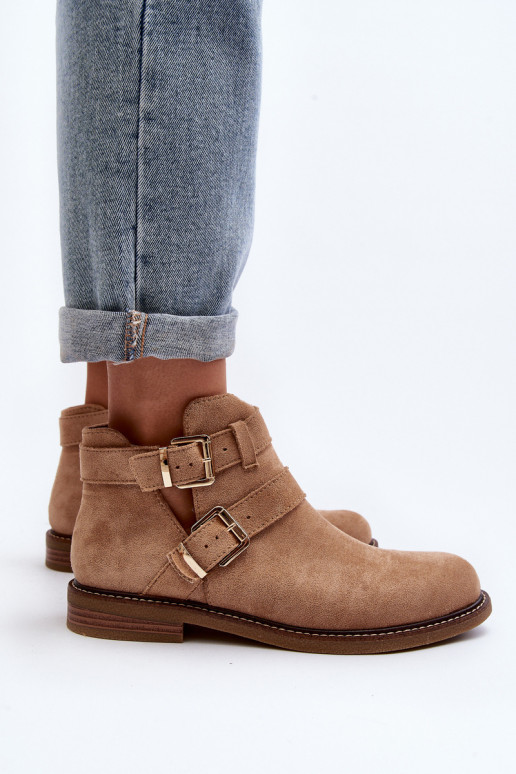 Bottines à talons larges à rayures beige Melviana