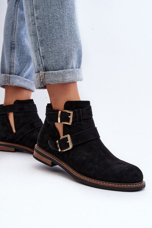 Bottines à talons larges à rayures noires Melviana Bottines à talons larges à rayures noires Melviana