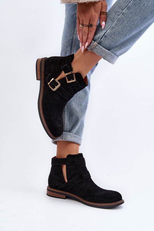 Bottines à talons larges à rayures noires Melviana Bottines à talons larges à rayures noires Melviana