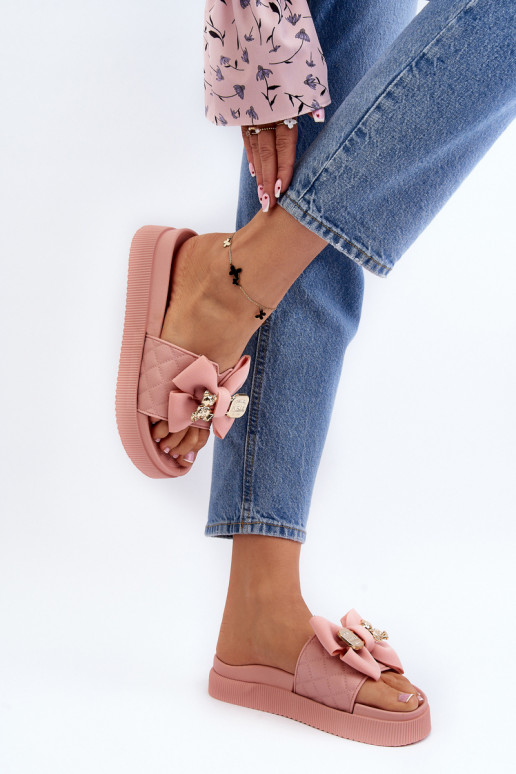 Chaussons pour femmes avec nœud et ours, Rožinė Katterina Chaussons pour femmes avec nœud et ours, Rožinė Katterina