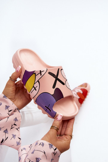 Rubberen pantoffels met roze monsters