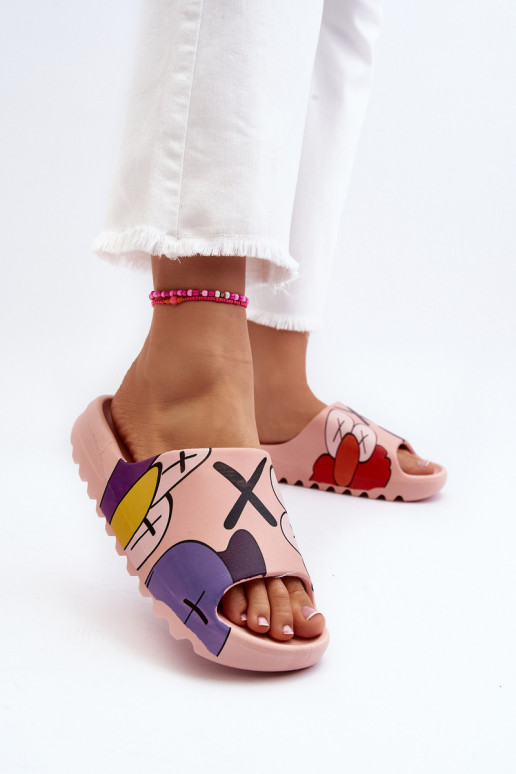 Chaussons en caoutchouc avec monstres roses