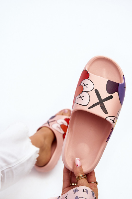 Chaussons en caoutchouc avec monstres roses