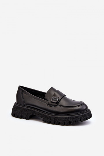 Damenmokassins mit Riemen in der Farbe Schwarz Flanila