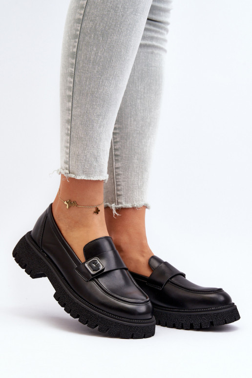 mocassins pour femmes à lanières de couleur noire Flanila