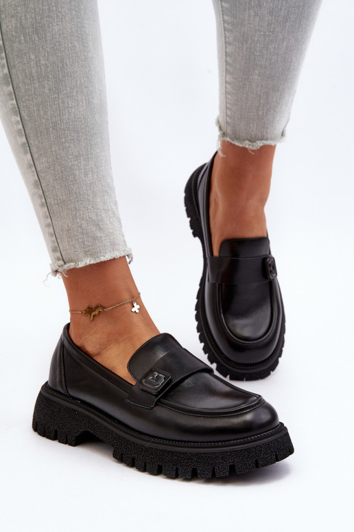 mocassins pour femmes à lanières de couleur noire Flanila