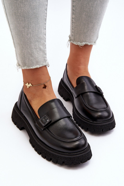 mocassins pour femmes à lanières de couleur noire Flanila