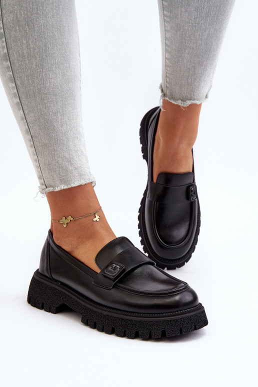 Damenmokassins mit Riemen in der Farbe Schwarz Flanila