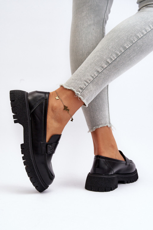 mocassins pour femmes à lanières de couleur noire Flanila