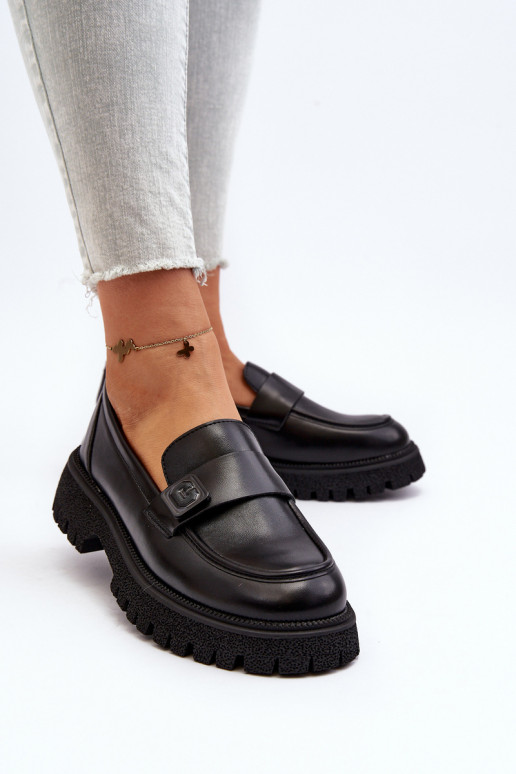 damesmocassins met bandjes in de kleur Flanila zwart