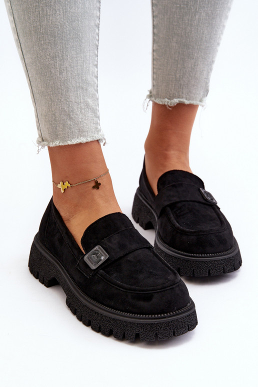 damesmocassins met bandjes in de kleur Flanila zwart