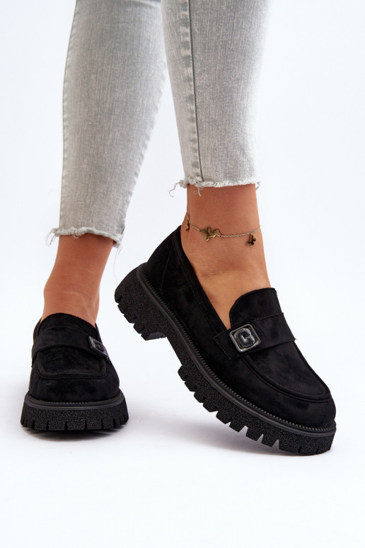 Damenmokassins mit Riemen in der Farbe Schwarz Flanila