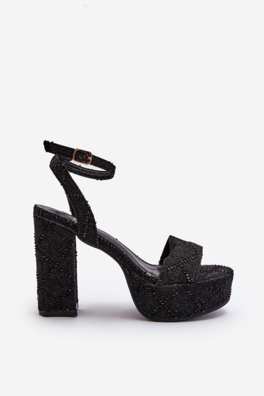 Sandales à talons en jean de couleur noire Acrana