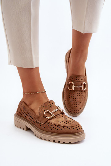 Opengewerkte damesmocassins met ornamenten in bruin Talesse