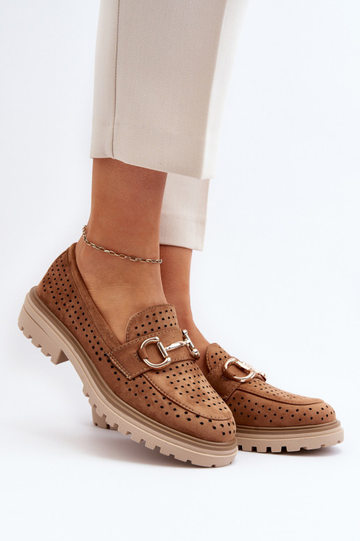 Opengewerkte damesmocassins met ornamenten in bruin Talesse Opengewerkte damesmocassins met ornamenten in bruin Talesse