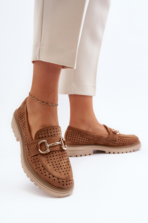 Mocassins femme ajourés avec ornements marron Talesse Mocassins femme ajourés avec ornements marron Talesse