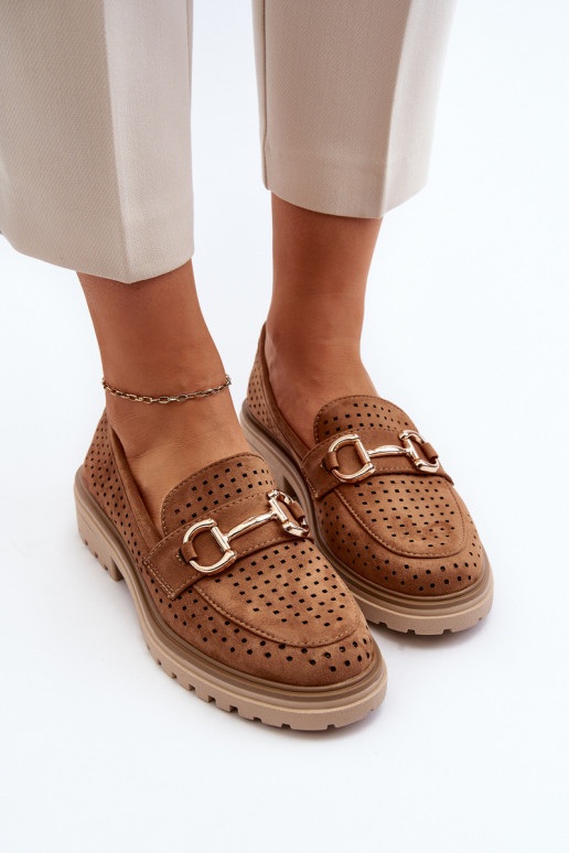 Mocassins femme ajourés avec ornements marron Talesse Mocassins femme ajourés avec ornements marron Talesse