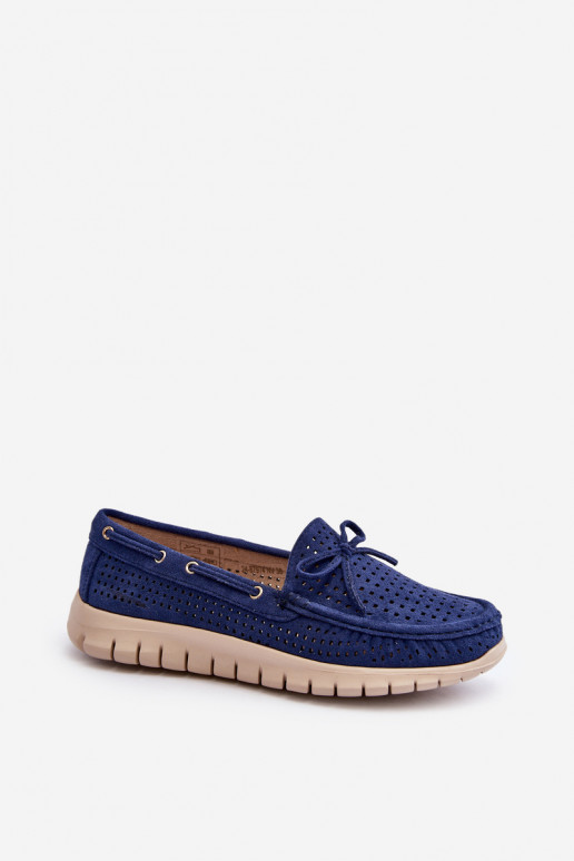 Damen-Mokassins mit Bändern in Navy Reece