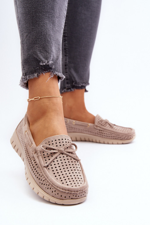 Damenmokassins mit Bändern in Beige Reece