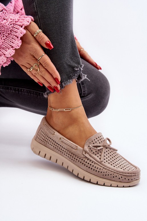 Damenmokassins mit Bändern in Beige Reece