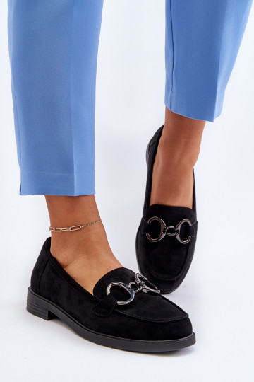 Elegante suède mocassins met ornamenten in zwart Echonesa 2