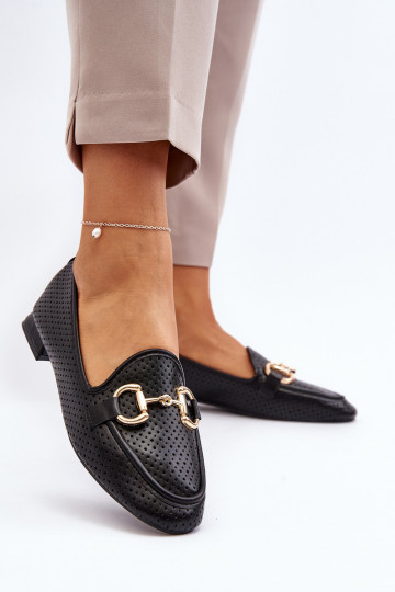 damesmocassins met brede hakken met ornamenten in zwart Iluvana