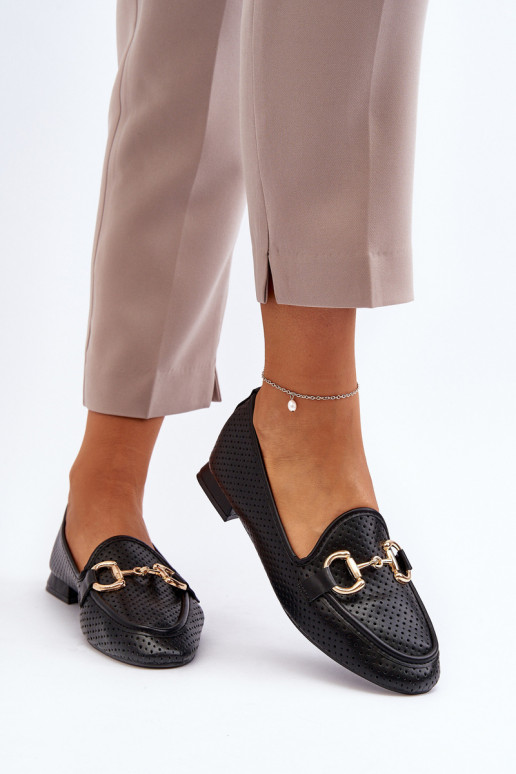 mocassins pour femmes à talons larges avec ornements noirs Iluvana
