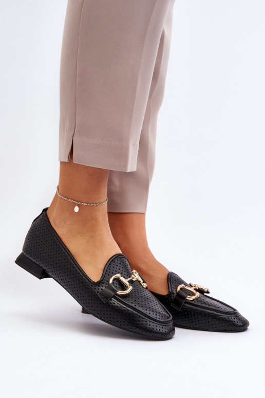 mocassins pour femmes à talons larges avec ornements noirs Iluvana