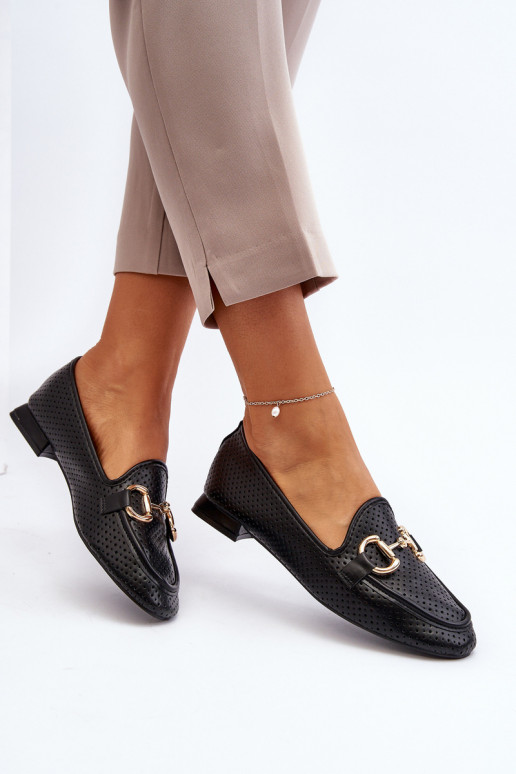 mocassins pour femmes à talons larges avec ornements noirs Iluvana