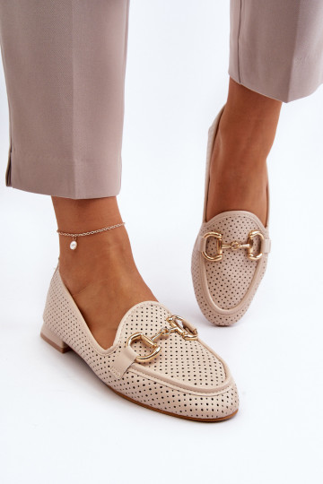 damesmocassins met brede hakken met ornamenten beige Iluvana