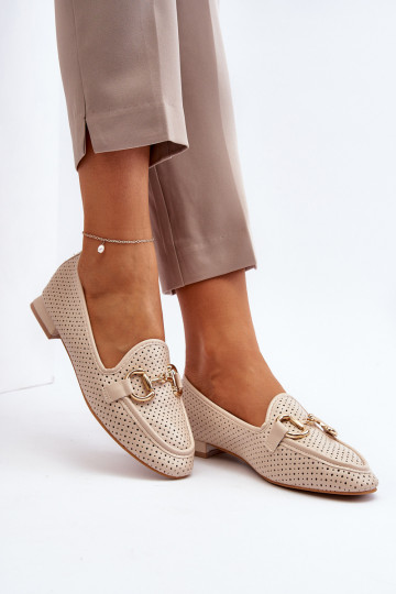 mocassins pour femmes à talons larges avec ornements beige Iluvana 2