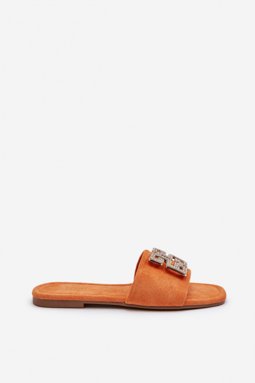 Chaussons pour femmes à talons larges avec ornements de couleur orange Inaile