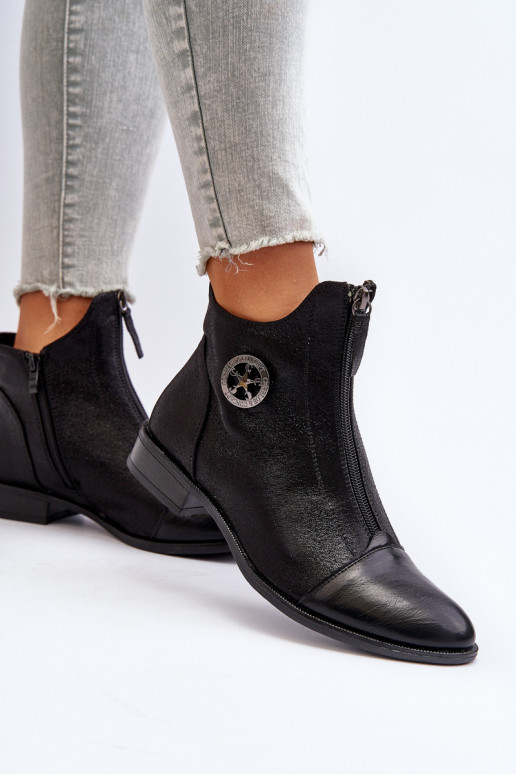 Stiefel mit breiten Absätzen und Reißverschlüssen aus schwarzem Loratie Stiefel mit breiten Absätzen und Reißverschlüssen aus schwarzem Loratie