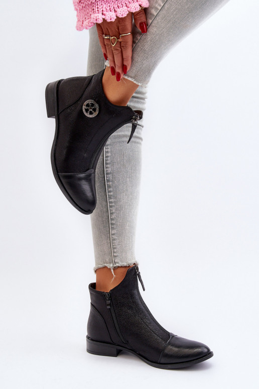 Bottines à talons larges avec fermetures éclair en noir Loratie Bottines à talons larges avec fermetures éclair en noir Loratie