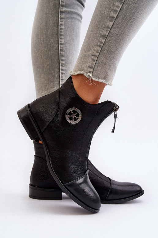 Bottines à talons larges avec fermetures éclair en noir Loratie Bottines à talons larges avec fermetures éclair en noir Loratie