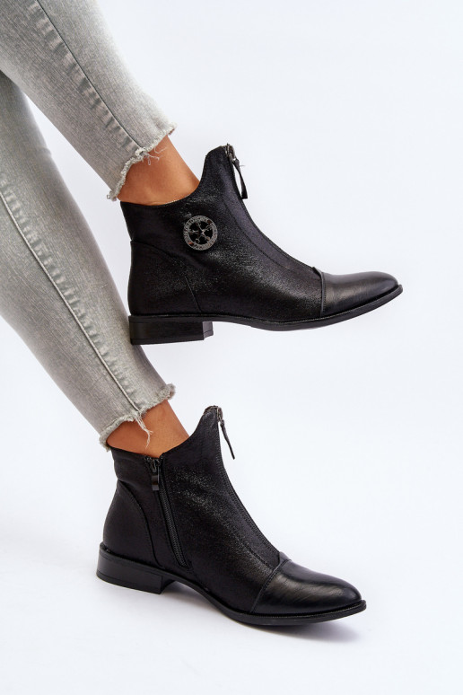 Stiefel mit breiten Absätzen und Reißverschlüssen aus schwarzem Loratie Stiefel mit breiten Absätzen und Reißverschlüssen aus schwarzem Loratie