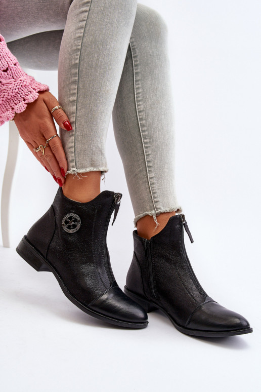 Stiefel mit breiten Absätzen und Reißverschlüssen aus schwarzem Loratie Stiefel mit breiten Absätzen und Reißverschlüssen aus schwarzem Loratie