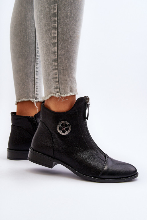 Bottines à talons larges avec fermetures éclair en noir Loratie Bottines à talons larges avec fermetures éclair en noir Loratie