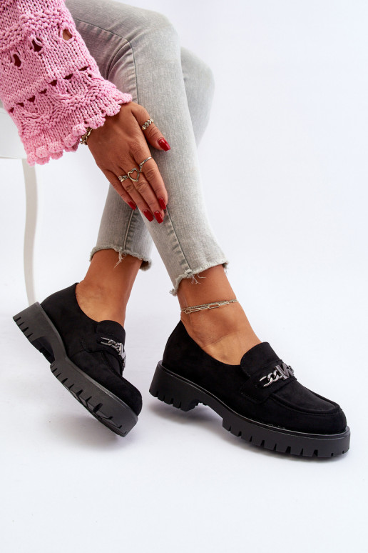Mocassins en daim avec ornements de couleur noire Loraleima