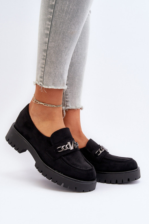 Mocassins en daim avec ornements de couleur noire Loraleima