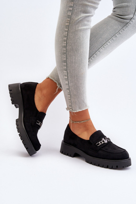 Mocassins en daim avec ornements de couleur noire Loraleima